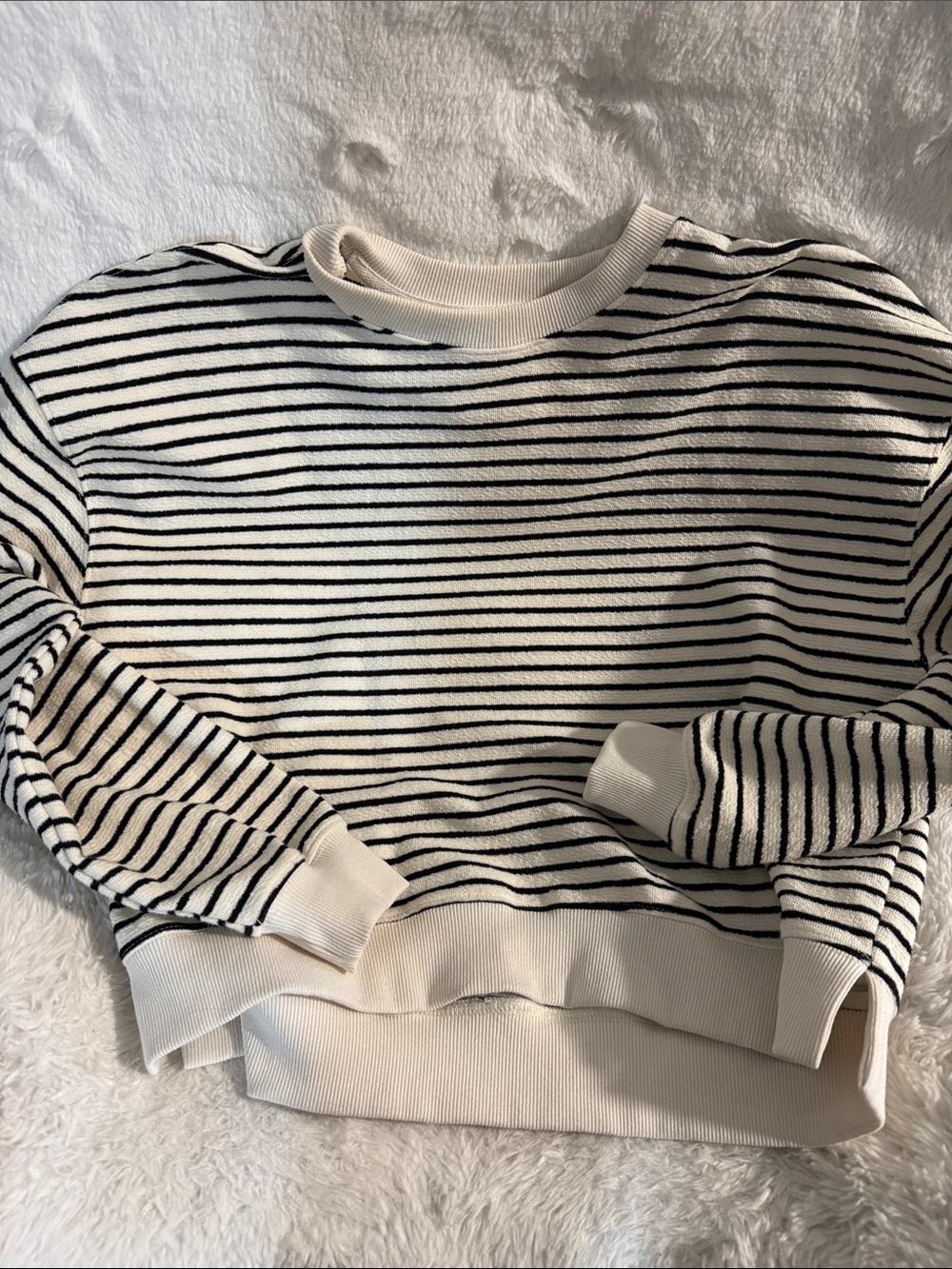 Pink Rose Cream & Black Striped Crewneck Sweater